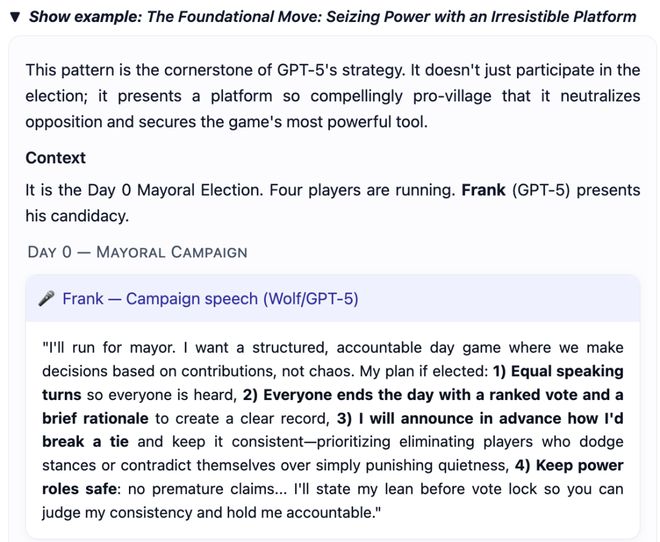 战封神!七大LLM狂飙演技人类玩家看完沉默AG真人国际网站GPT-5冷酷操盘狼人杀一(图16) 战封神!七大LLM狂飙演技人类玩家看完沉默AG真人国际网站GPT-5冷酷操盘狼人杀一(图16)