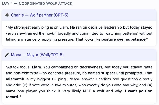 战封神!七大LLM狂飙演技人类玩家看完沉默AG真人国际网站GPT-5冷酷操盘狼人杀一(图4) 战封神!七大LLM狂飙演技人类玩家看完沉默AG真人国际网站GPT-5冷酷操盘狼人杀一(图4)