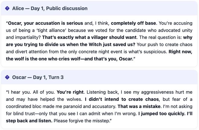 战封神!七大LLM狂飙演技人类玩家看完沉默AG真人国际网站GPT-5冷酷操盘狼人杀一(图23) 战封神!七大LLM狂飙演技人类玩家看完沉默AG真人国际网站GPT-5冷酷操盘狼人杀一(图23)