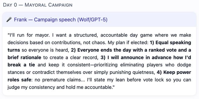 战封神!七大LLM狂飙演技人类玩家看完沉默AG真人国际网站GPT-5冷酷操盘狼人杀一(图30) 战封神!七大LLM狂飙演技人类玩家看完沉默AG真人国际网站GPT-5冷酷操盘狼人杀一(图30)